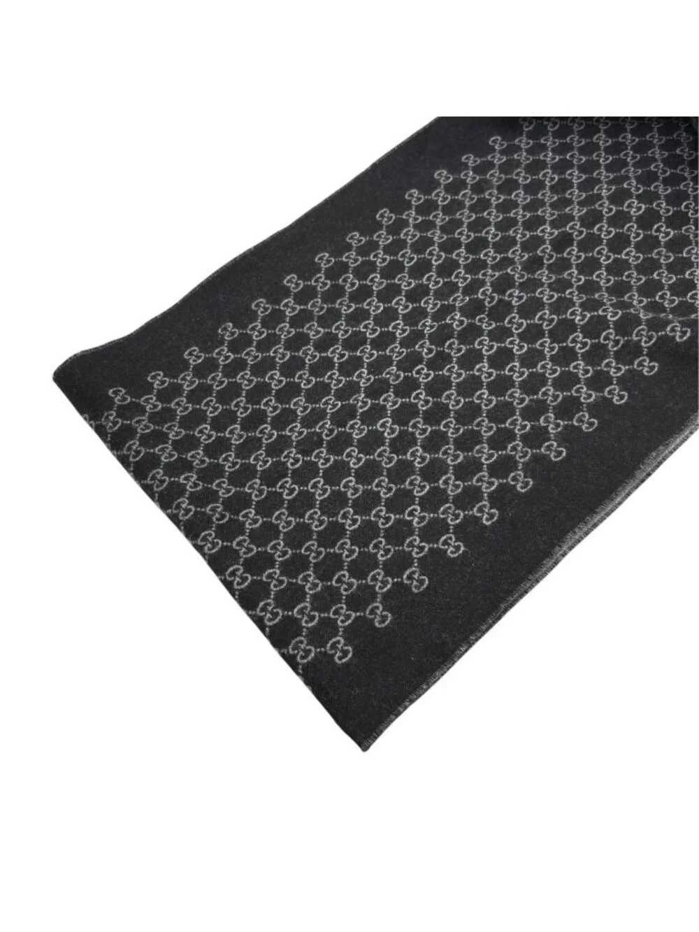 Gucci Double Jacquard GG Wool Scarf 33 175 Dark Gray Black